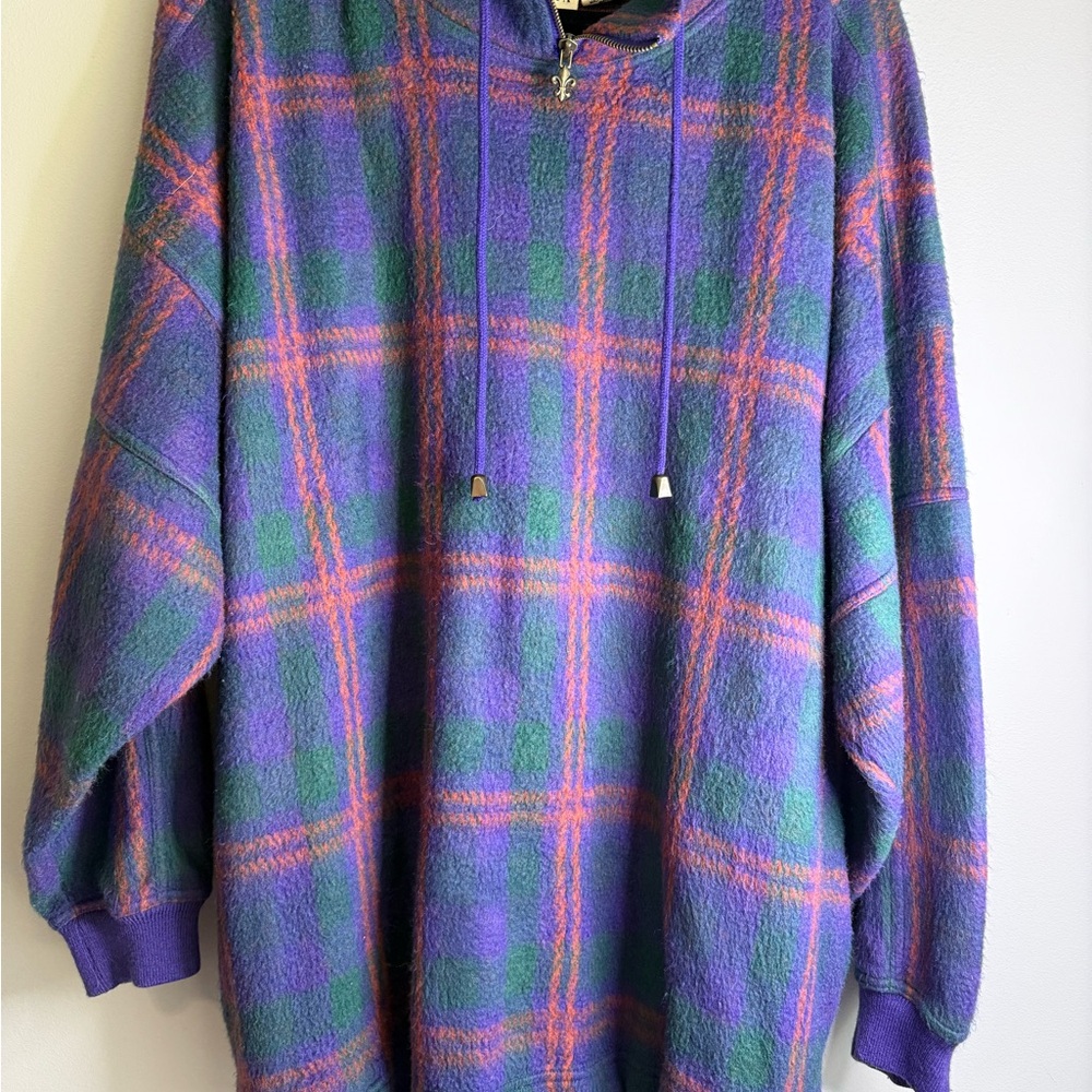 Venezia Plaid Pullover, Purple and Green, XL oversized